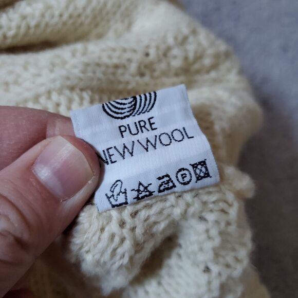 Irish Woolen Mills Sweater Mens Medium Beige Wool Cableknit Roll Neck Fisherman - Picture 11 of 11